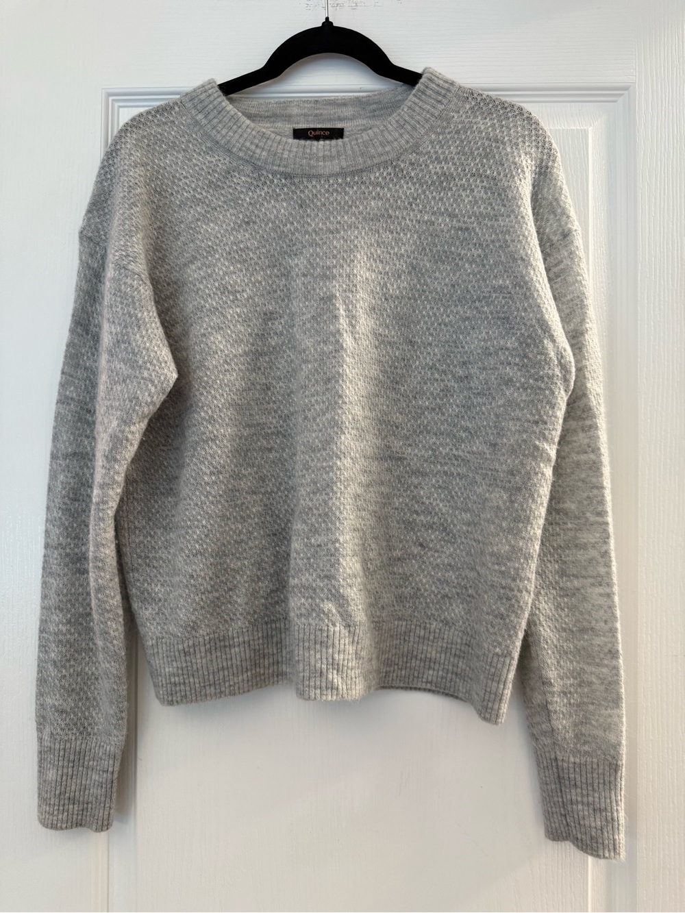 Quince Women's Baby Alpaca Wool- Diamond Stitch Crewneck Sweater in Heather Gray
